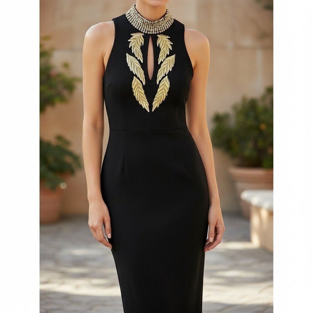 Vintage Casual Corner Black & Gold Sequin Embellished Knit Dress Size Small